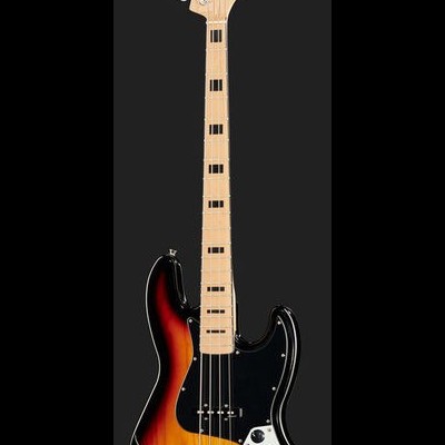 Baixo elétrico sunburst com braço em madeira clara e escudo preto