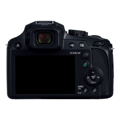 Parte traseira de uma câmara digital preta com ecrã e botões visíveis