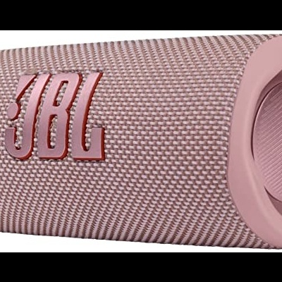 Coluna portátil JBL rosa com textura de malha e logótipo