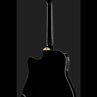 Guitarra acústica elétrica preta vista de trás