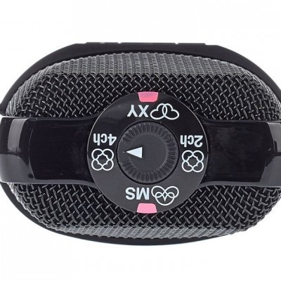 Fone de ouvido preto com controle rotativo e almofadas em rede