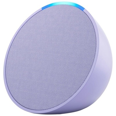Coluna portátil lavanda com grelha de tecido e luz azul