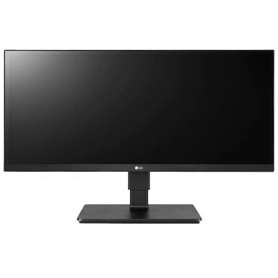 Monitor ultrawide LG preto com base retangular preta