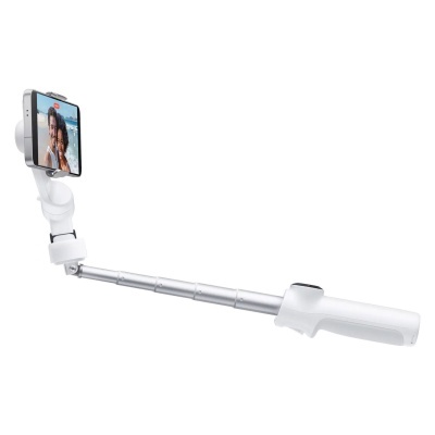 Selfie stick branco ajustável com telemóvel