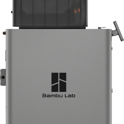 Impressora 3D Bambu Lab cinza com tampa preta e logótipo