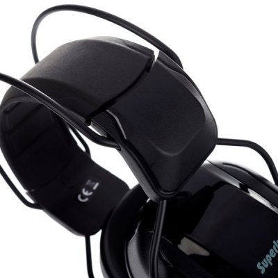 Headphones pretos com almofadas e arco acolchoado ajustável