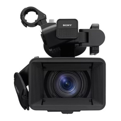 Câmara de vídeo profissional Sony preta com lente frontal grande