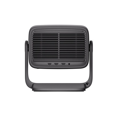 Aquecedor portátil cinza escuro com grelha preta e suporte em U
