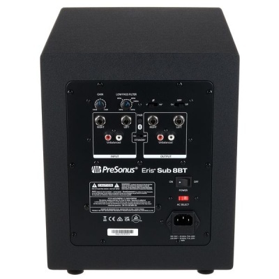 Painel traseiro de subwoofer preto PreSonus Eris Sub 8BT com conectores e botões