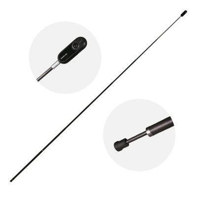 Vara telescópica preta com acabamentos metálicos e detalhes em carbono