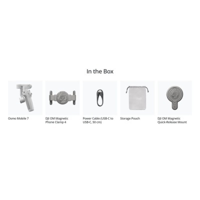Conjunto de acessórios DJI Osmo Mobile 7 com etiquetas e fundo branco