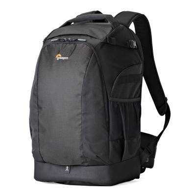 Mochila preta Lowepro com alças acolchoadas e bolso lateral de rede