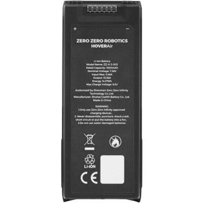 Bateria Li-ion preta com texto técnico da ZERO ZERO ROBOTICS para HOVERair