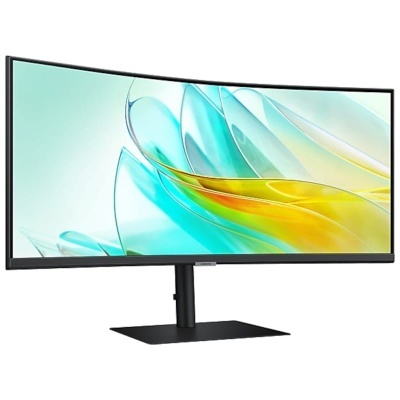 Monitor ultrawide curvo preto com ecrã colorido e suporte preto