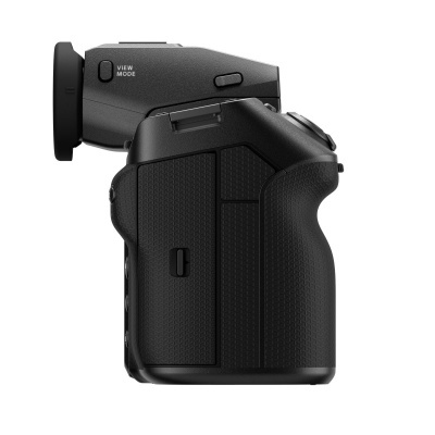 Máquina fotográfica digital preta com botão VIEW MODE