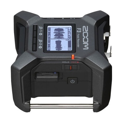 Gravador de áudio Zoom F3 preto com ecrã digital e botões