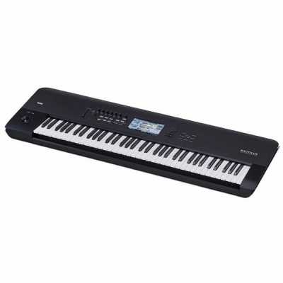 Teclado musical digital preto com 61 teclas