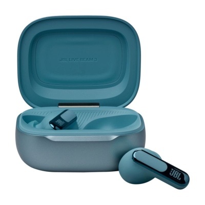 Auriculares sem fios JBL LIVE BEAM 3 azul cinza com estojo de carregamento
