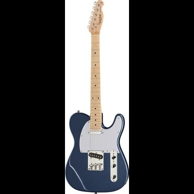 Guitarra elétrica azul escura com braço de madeira clara estilo Telecaster
