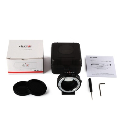 Adaptador de objectiva Viltrox NF-M43X com acessórios e embalagem