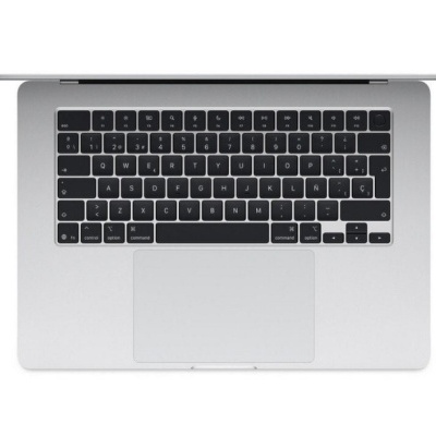 Computador portátil prateado com teclado preto e trackpad