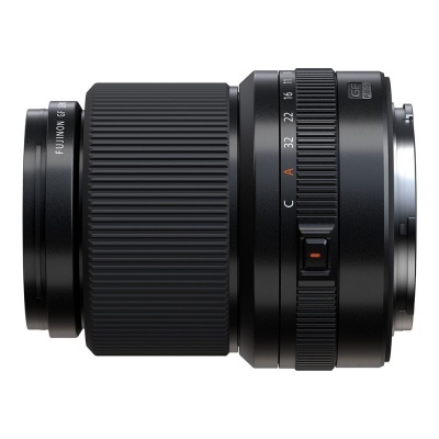 Objetiva fotográfica preta Fujinon GF com anel de ajuste e base metálica