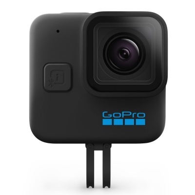Câmara de ação GoPro preta com lente frontal e botão Bluetooth