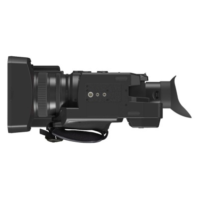 Câmara de vídeo profissional preta vista de lado