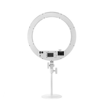 Anel de luz LED branco com suporte e ecrãs de controle