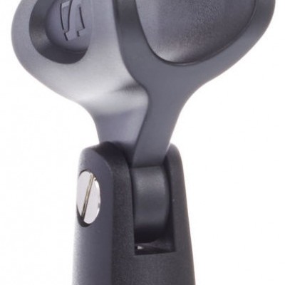 Suporte para microfone preto em plástico com parafuso metálico