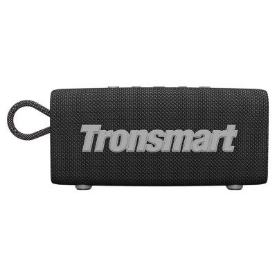 Coluna portátil preta Tronsmart com tecido texturizado e alça lateral