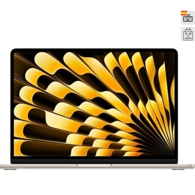 Computador portátil prateado com ecrã grande e padrão gráfico amarelo e preto