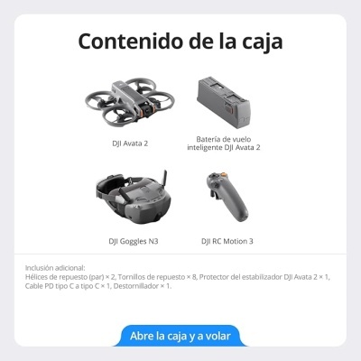 Conteúdo da caixa DJI Avata 2 com drone, bateria, óculos e comando