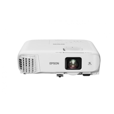 Projetor Epson branco com lente preta e ventilação frontal