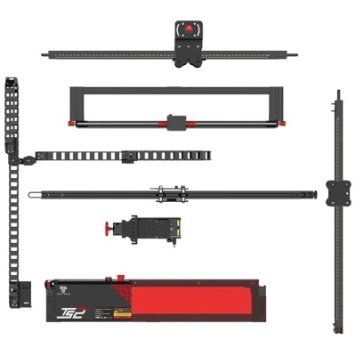 Conjunto de rail para câmara desmontado em fundo branco