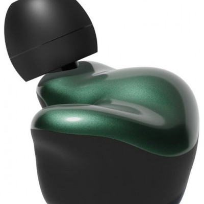 Auricular preto e verde metálico com ponta de silicone