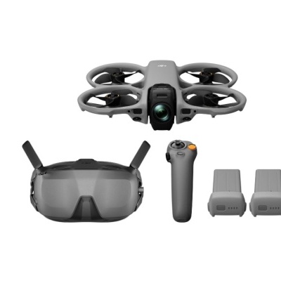 Drone cinzento DJI com óculos VR, comando e duas baterias