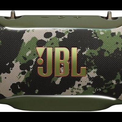 Coluna portátil JBL com padrão camuflado e logótipo visível
