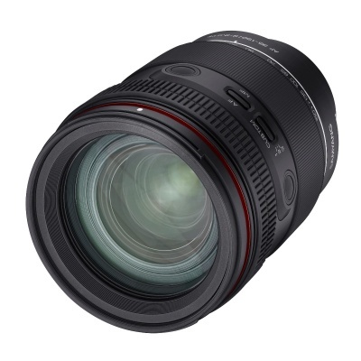 Objetiva fotográfica Canon RF 85mm f/1.2 L USM DS preta com anel vermelho