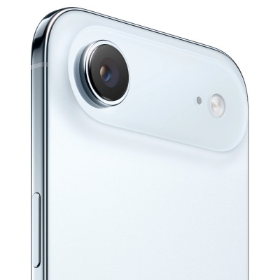Telemóvel branco com lente de câmara traseira e flash em fundo branco