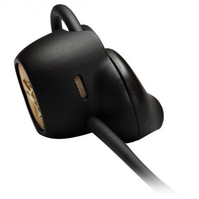 Auricular intra-auricular preto com detalhe dourado