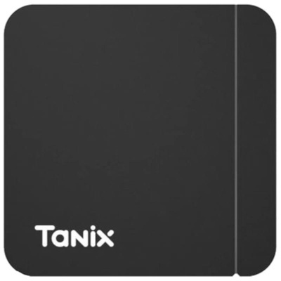 Dispositivo quadrado preto com logotipo Tanix branco