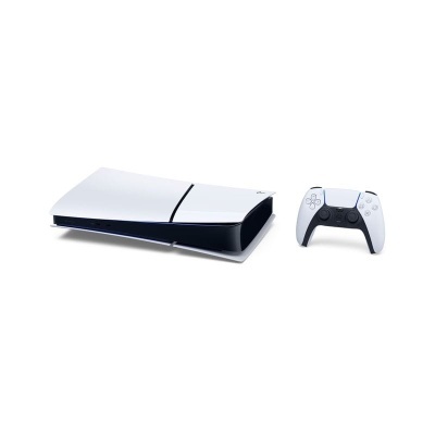 Consola Sony PlayStation 5 com controlador DualSense branco e preto