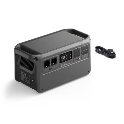 Gerador portátil cinzento escuro com display digital e tomadas