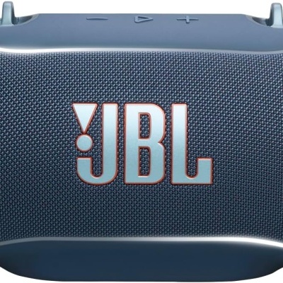 Coluna portátil JBL azul com logótipo visível