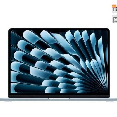 Computador portátil prateado com padrão azul no ecrã