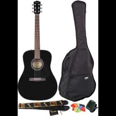 Guitarra acústica preta com acessórios