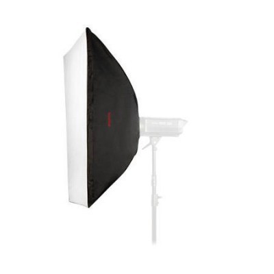 Softbox retangular branco e preto montado num tripé