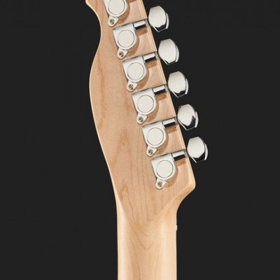 Cabeça de guitarra elétrica de madeira clara com seis clavijas cromadas