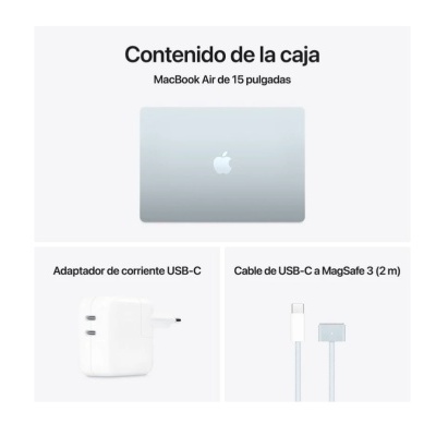 Conteúdo da caixa do MacBook Air 15 polegadas com adaptador e cabo USB-C